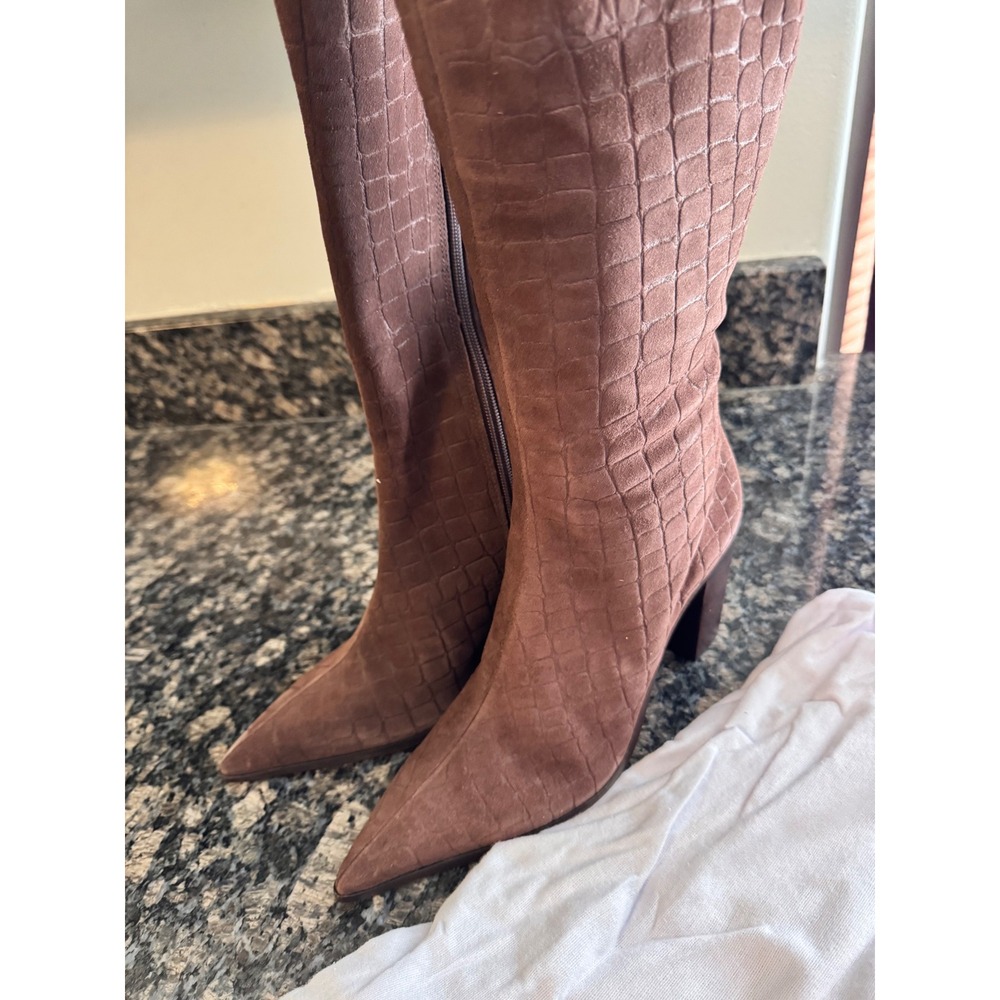 Schutz Mikki Up Block Brown Croc Suede Knee High Boots 10B S2207900120001U - Picture 2 of 10